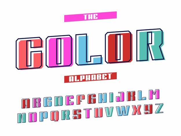 Alfabeto vectorial profesional moderno con letras latinas Tipo de letra en color