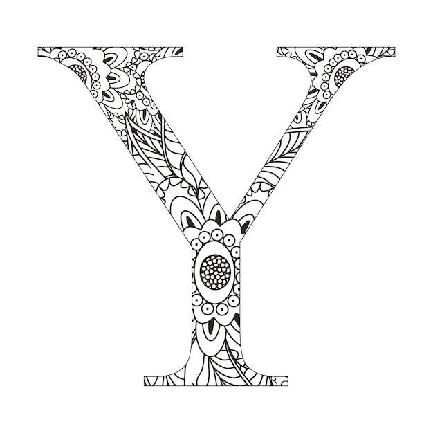 Alfabeto Vintage letras libros para colorear con diseño de vector de mandala de flores para la actividad de los niños