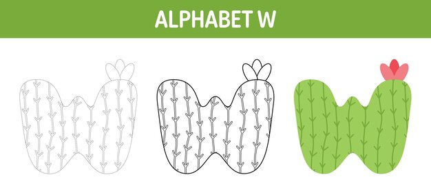 Alfabeto W hoja de trabajo para calcar y colorear para niños