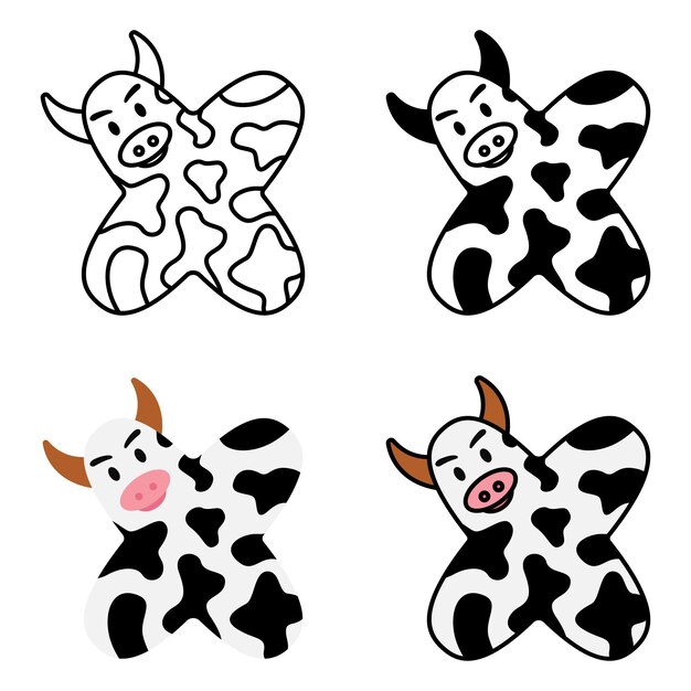 Alfabeto X en estilo plano aislado