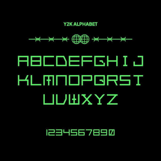 Vector alfabeto y2k de diseño plano