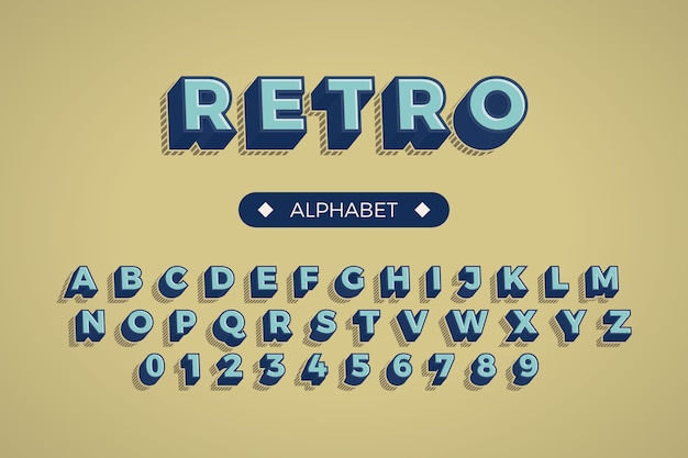 Alfabeto de la A a la Z en concepto retro 3d