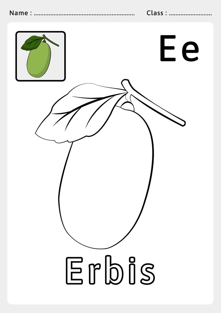 Vector alfabeto de la a a la z libro para colorear-ejercicios para niños. colorear erbis para el alfabeto e. arte vectorial