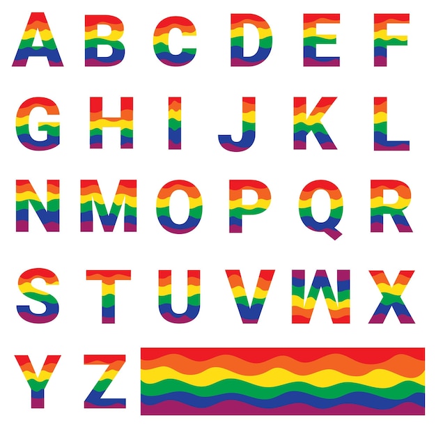 Alfabetos decorativos letras de ondas de color del arco iris letras del alfabeto de color del arco iris