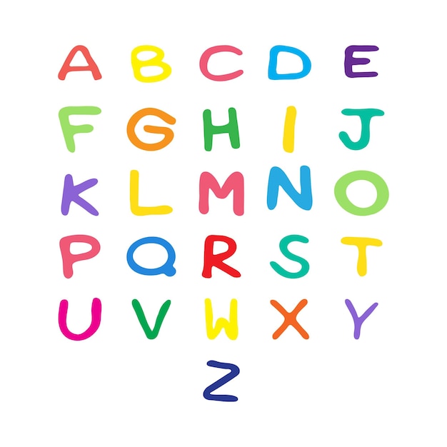 Alfabetos de A a Z con letras de varios colores y aislados en fondo blanco eps10