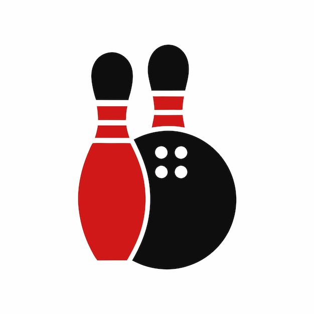 un alfiler de bolos rojo y azul y un fondo blanco y negro