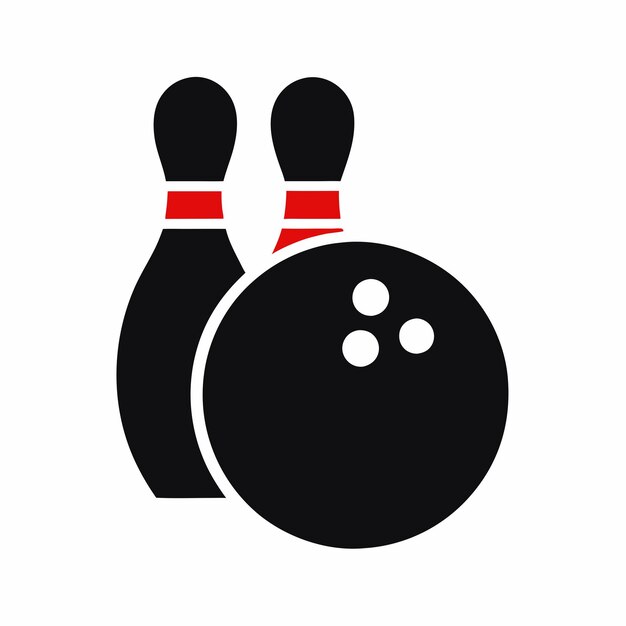 un alfiler de bolos rojo y azul y un fondo blanco y negro