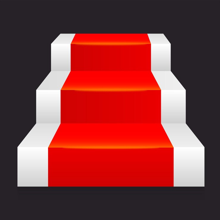 Una alfombra roja realista en las escaleras