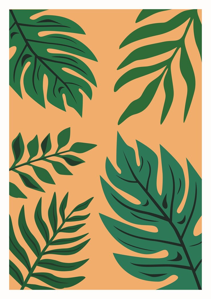 una alfombra verde y naranja con hojas y una hoja verde