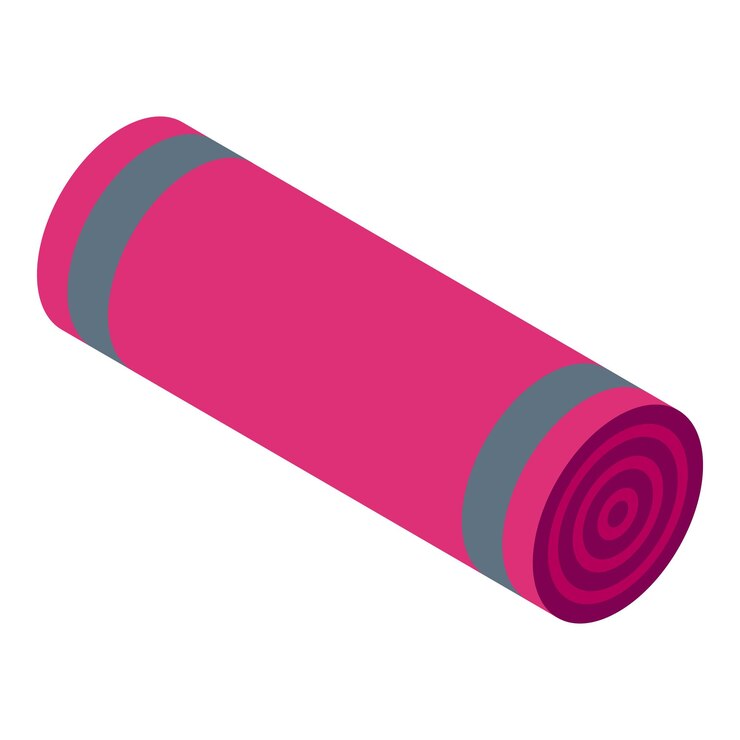 Vector una alfombra de yoga rosada enrollada en una ilustración isométrica