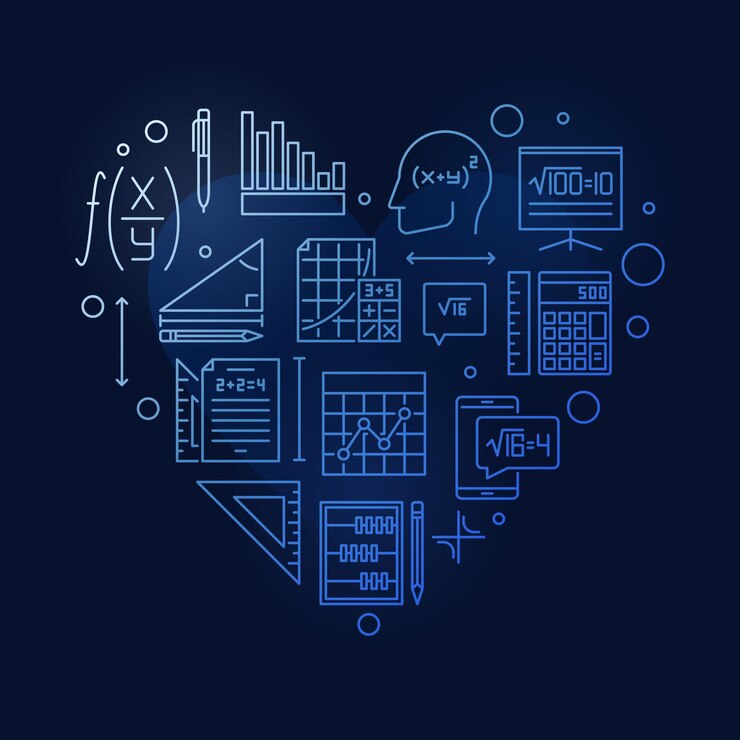 Vector álgebra aprendizaje corazón vector contorno azul banner creativo i love science concepto ilustración