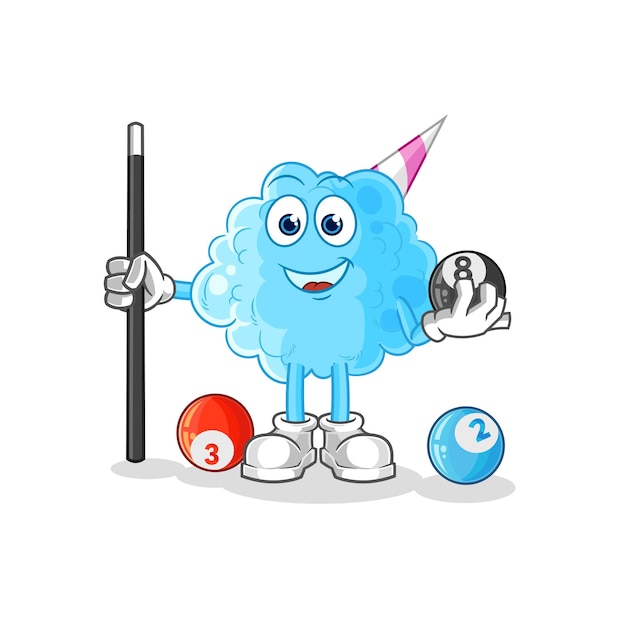 Algodón de azúcar juega vector de mascota de dibujos animados de personaje de billar