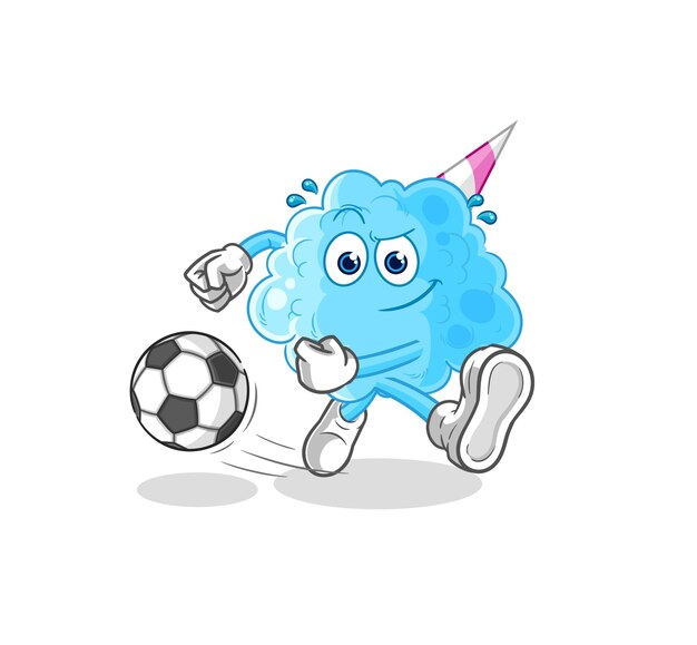 Algodón de azúcar pateando la pelota de dibujos animados vector de mascota de dibujos animados