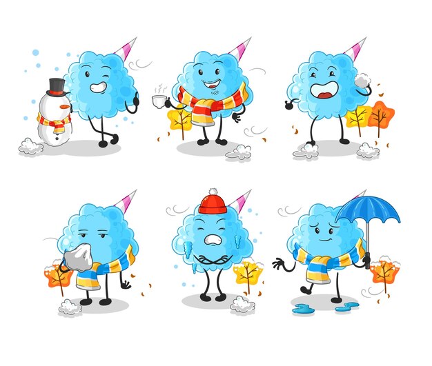 Algodón de azúcar en vector de mascota de personaje de clima frío