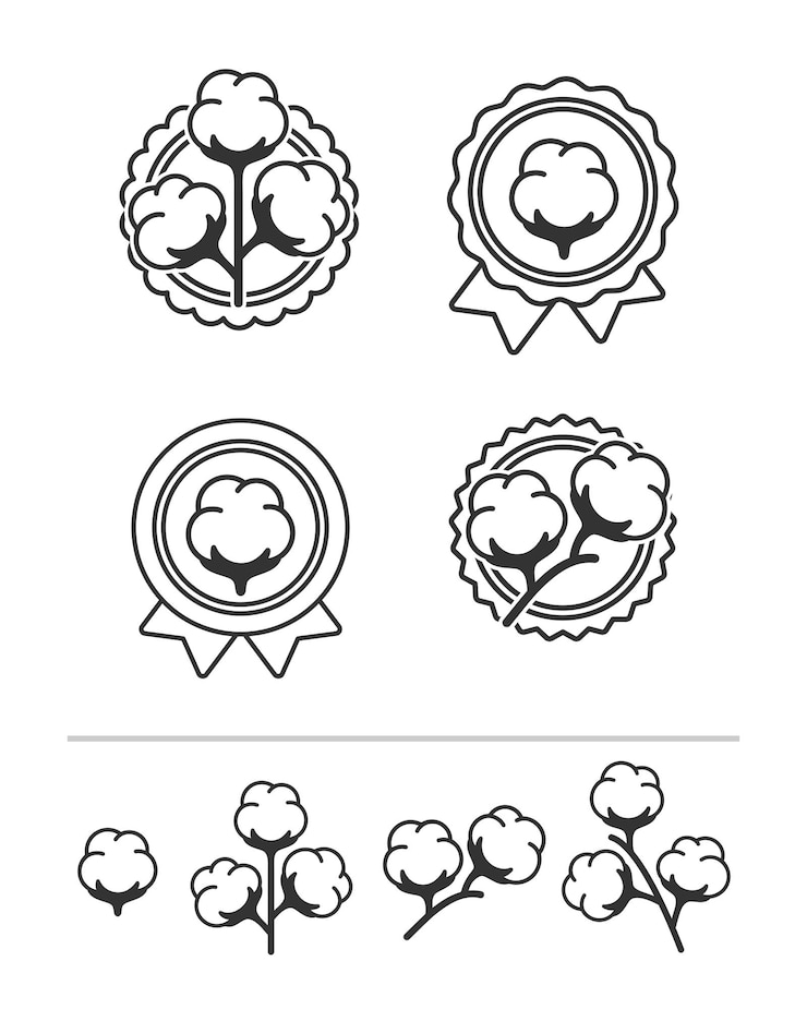 Vector algodón, conjunto, colección, icono, algodón, vector