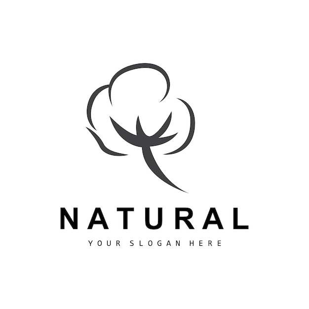 Algodón Logotipo Natural Biológico Orgánico Diseño de plantas Belleza Textil y ropa Vector Flores de algodón suave