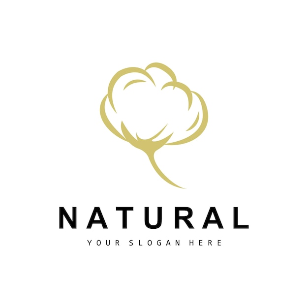 Algodón Logotipo Natural Biológico Orgánico Diseño de plantas Belleza Textil y ropa Vector Flores de algodón suave