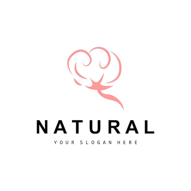 Algodón Logotipo Natural Biológico Orgánico Diseño de plantas Belleza Textil y ropa Vector Flores de algodón suave