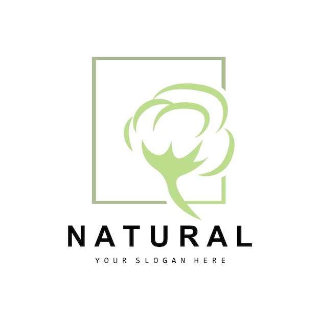 Algodón Logotipo Natural Biológico Orgánico Diseño de plantas Belleza Textil y ropa Vector Flores de algodón suave