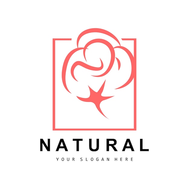 Algodón Logotipo Natural Biológico Orgánico Diseño de plantas Belleza Textil y ropa Vector Flores de algodón suave