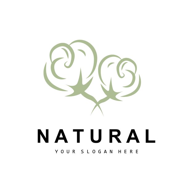 Algodón Logotipo Natural Biológico Orgánico Diseño de plantas Belleza Textil y ropa Vector Flores de algodón suave