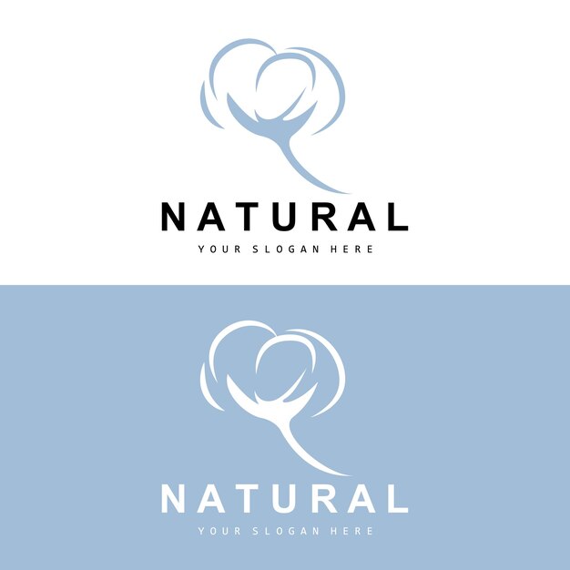 Algodón Logotipo Natural Biológico Orgánico Diseño de plantas Belleza Textil y ropa Vector Flores de algodón suave