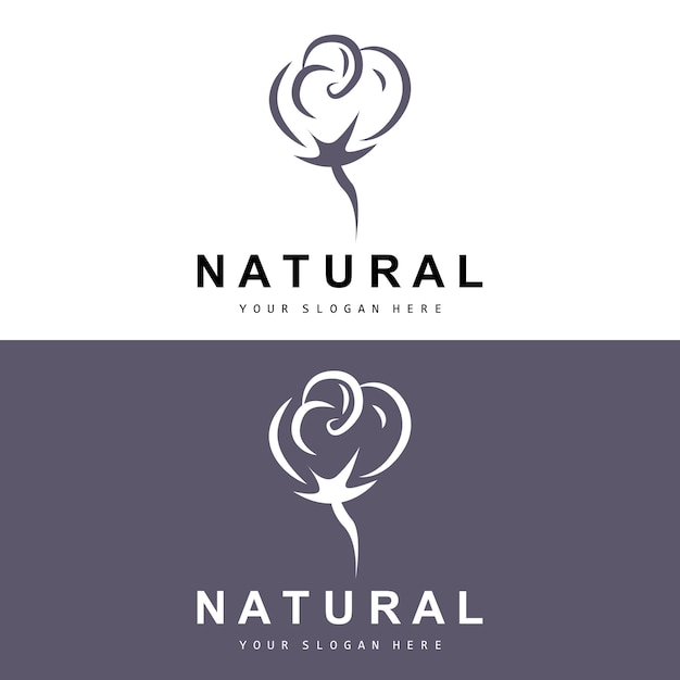Algodón Logotipo Natural Biológico Orgánico Diseño de plantas Belleza Textil y ropa Vector Flores de algodón suave