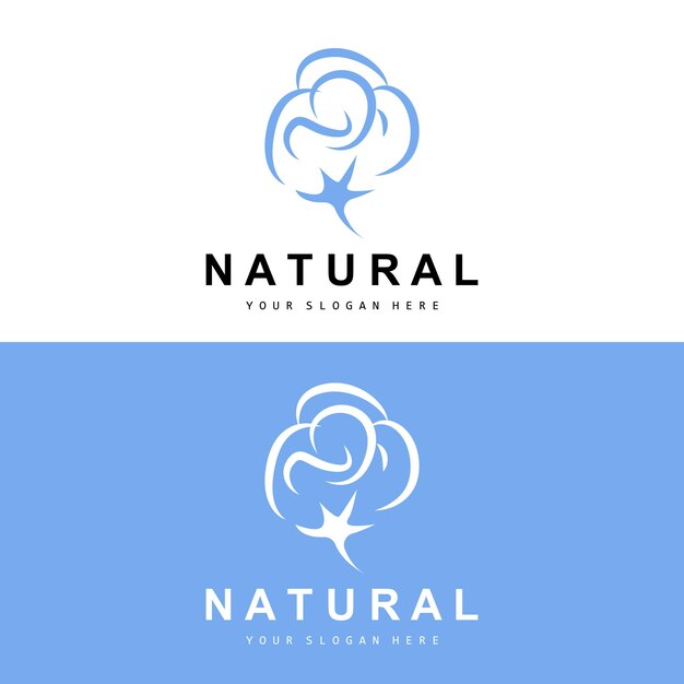 Algodón Logotipo Natural Biológico Orgánico Diseño de plantas Belleza Textil y ropa Vector Flores de algodón suave