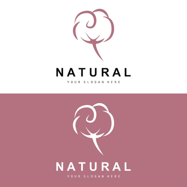 Algodón Logotipo Natural Biológico Orgánico Diseño de plantas Belleza Textil y ropa Vector Flores de algodón suave