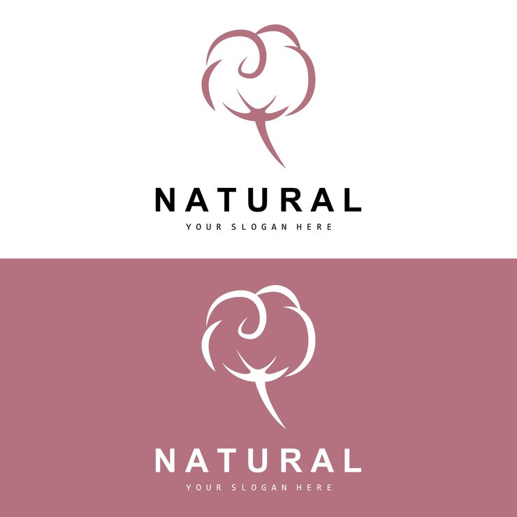 Algodón Logotipo Natural Biológico Orgánico Diseño de plantas Belleza Textil y ropa Vector Flores de algodón suave
