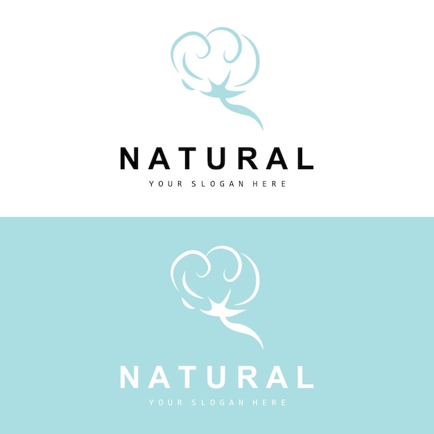 Algodón Logotipo Natural Biológico Orgánico Diseño de plantas Belleza Textil y ropa Vector Flores de algodón suave
