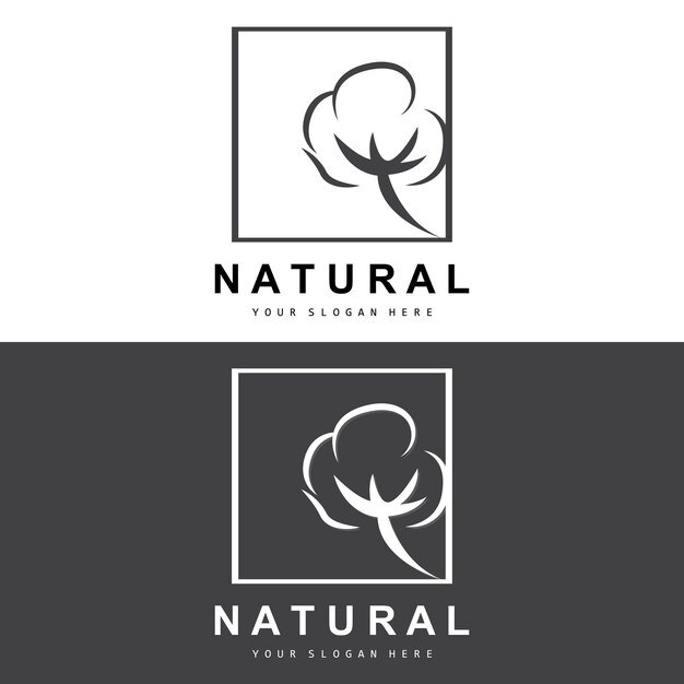 Algodón Logotipo Natural Biológico Orgánico Diseño de plantas Belleza Textil y ropa Vector Flores de algodón suave