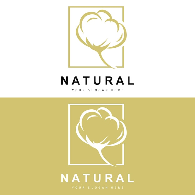 Algodón Logotipo Natural Biológico Orgánico Diseño de plantas Belleza Textil y ropa Vector Flores de algodón suave