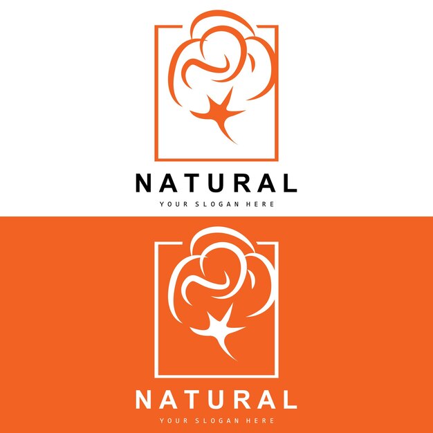 Algodón Logotipo Natural Biológico Orgánico Diseño de plantas Belleza Textil y ropa Vector Flores de algodón suave