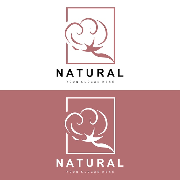 Algodón Logotipo Natural Biológico Orgánico Diseño de plantas Belleza Textil y ropa Vector Flores de algodón suave