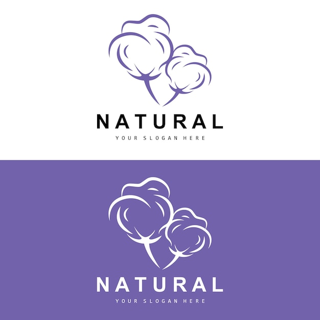 Algodón Logotipo Natural Biológico Orgánico Diseño de plantas Belleza Textil y ropa Vector Flores de algodón suave