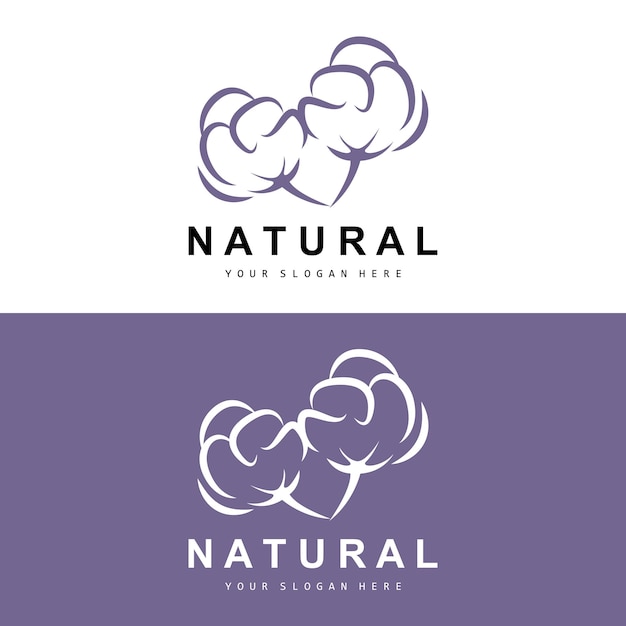Algodón Logotipo Natural Biológico Orgánico Diseño de plantas Belleza Textil y ropa Vector Flores de algodón suave