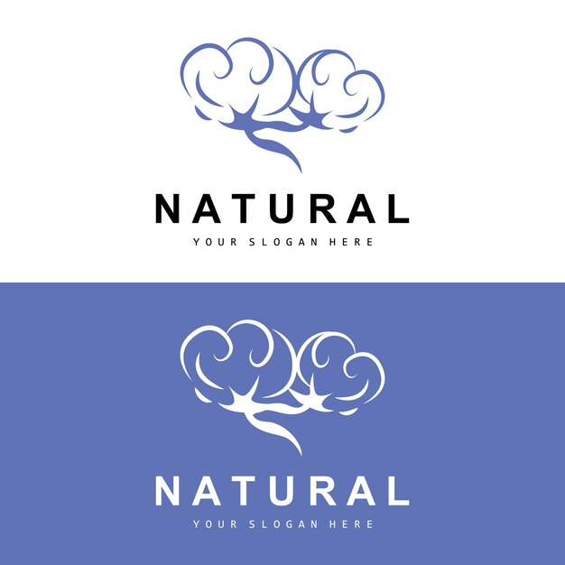 Algodón Logotipo Natural Biológico Orgánico Diseño de plantas Belleza Textil y ropa Vector Flores de algodón suave