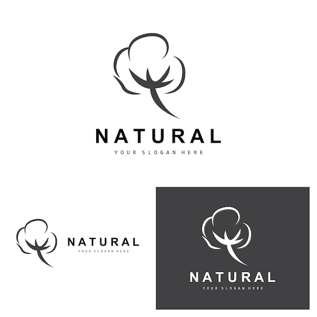 Algodón Logotipo Natural Biológico Orgánico Diseño de plantas Belleza Textil y ropa Vector Flores de algodón suave
