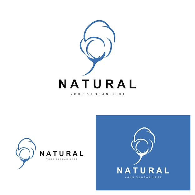 Algodón Logotipo Natural Biológico Orgánico Diseño de plantas Belleza Textil y ropa Vector Flores de algodón suave