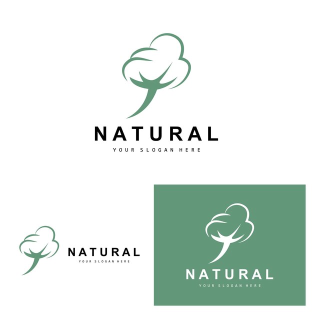 Algodón Logotipo Natural Biológico Orgánico Diseño de plantas Belleza Textil y ropa Vector Flores de algodón suave