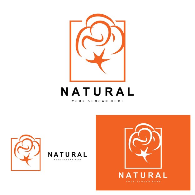 Algodón Logotipo Natural Biológico Orgánico Diseño de plantas Belleza Textil y ropa Vector Flores de algodón suave