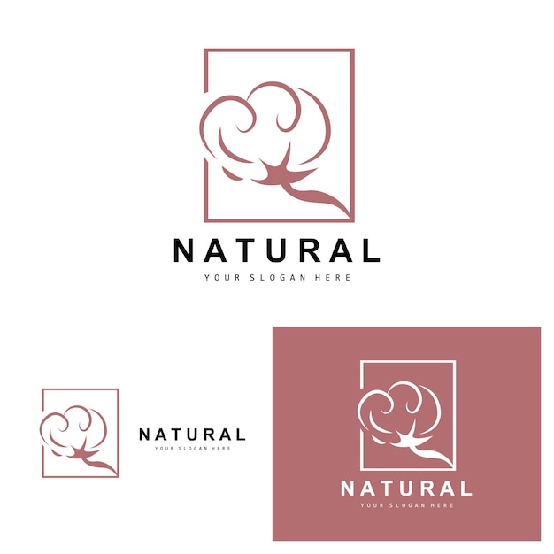 Algodón Logotipo Natural Biológico Orgánico Diseño de plantas Belleza Textil y ropa Vector Flores de algodón suave