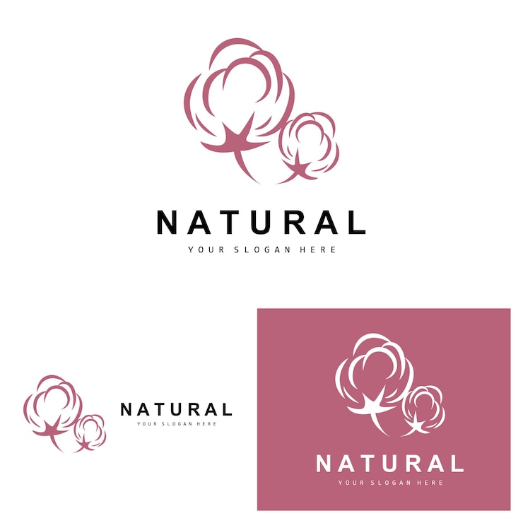 Vector algodón logotipo natural biológico orgánico diseño de plantas belleza textil y ropa vector flores de algodón suave
