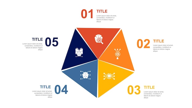 Algoritmo de aprendizaje profundo red neuronal IA Iconos de aprendizaje automático Plantilla de diseño de diseño infográfico Concepto de presentación creativa con 5 pasos