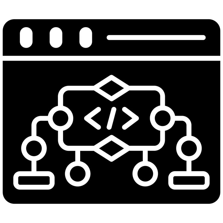 Vector algoritmo del sitio web glyph ilustración en negro sólido