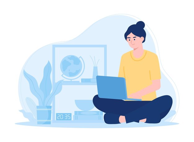 Alguien está estudiando en un portátil concepto ilustración plana
