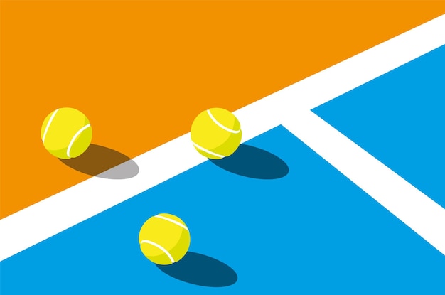 algunas bolas de tenis descansando en las líneas de los bordes de la cancha