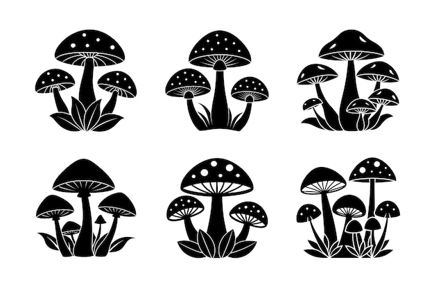 algunas siluetas de hongos boletus silueta negra ilustración vectorial