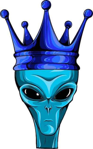 Vector alien con corona ilustración de arte vectorial sobre fondo aislado ilustración de vector alienígena concepto de logotipo alienígena ilustración de estilo de dibujos animados alienígena